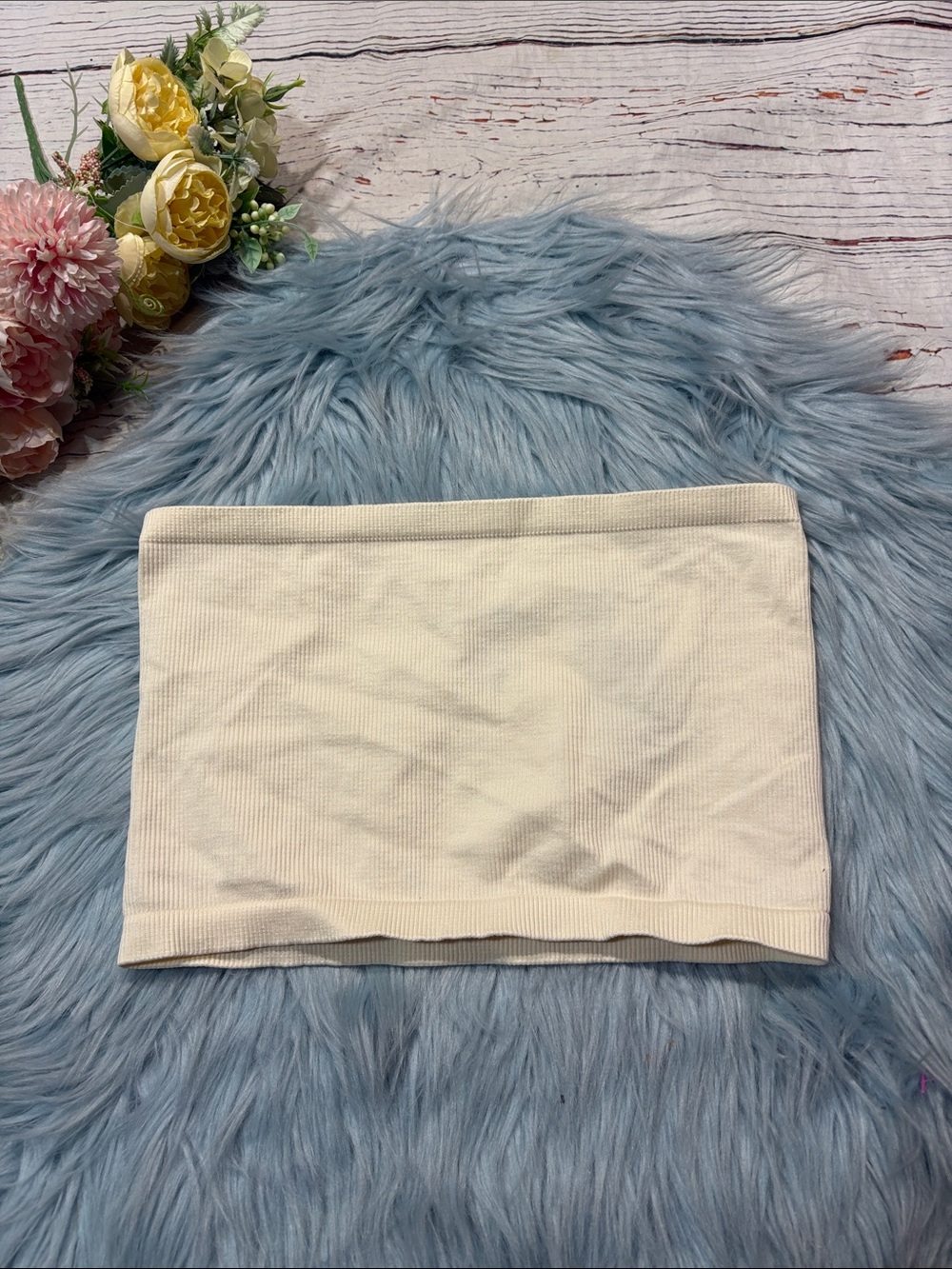 NWT Natural Life Cream Ribbed Bandeau Crop Top